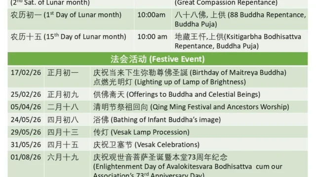 Enlightenment Day of Avalokitesvara Bodhisattva & KCTBA’s 73rd Anniversary (庆祝观世音菩萨圣诞暨本堂73周年纪念)